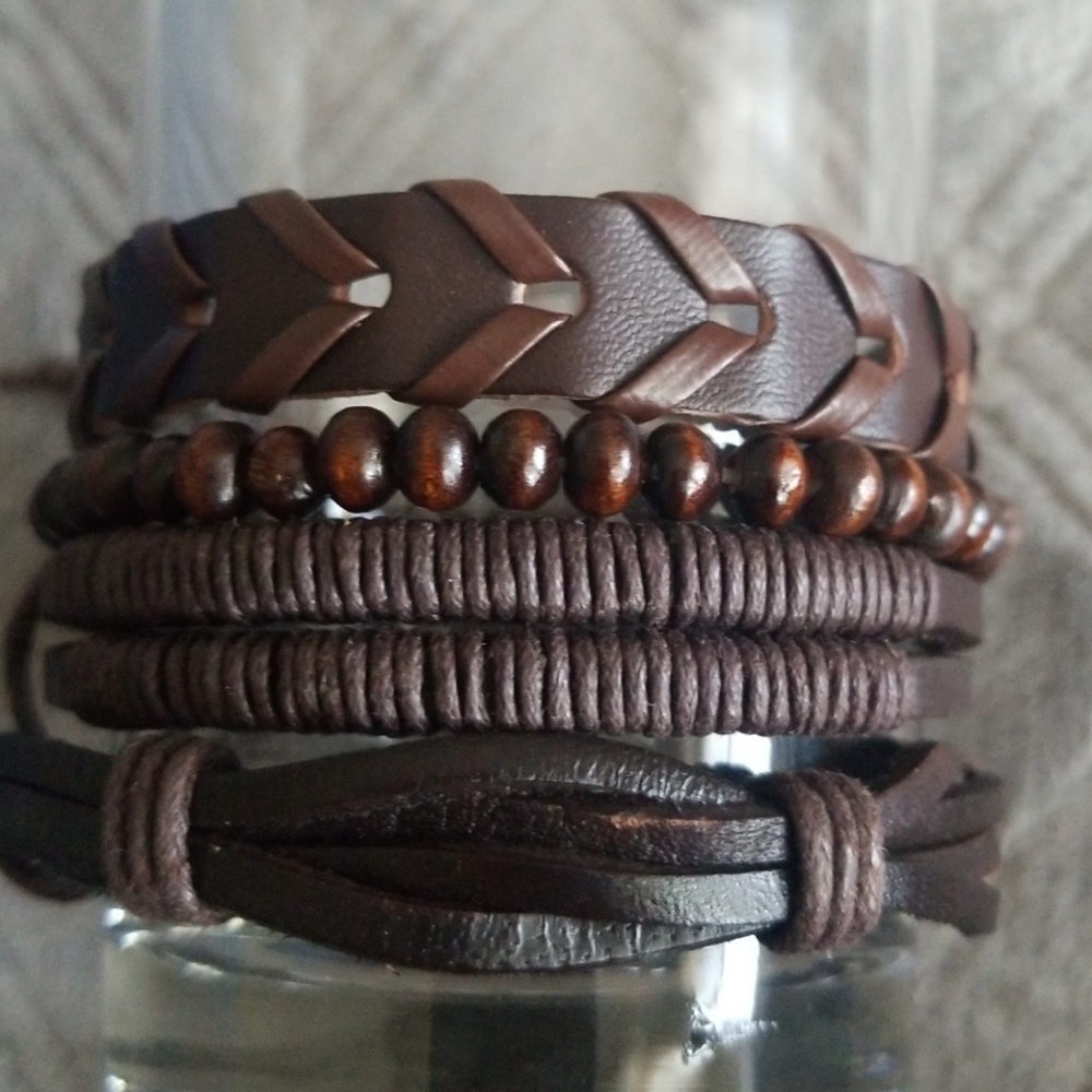 Set of (4) HANDMADE Leather Bracelets